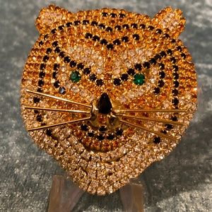 Vintage JJ Jonnette Crystal Tiger Head Pin